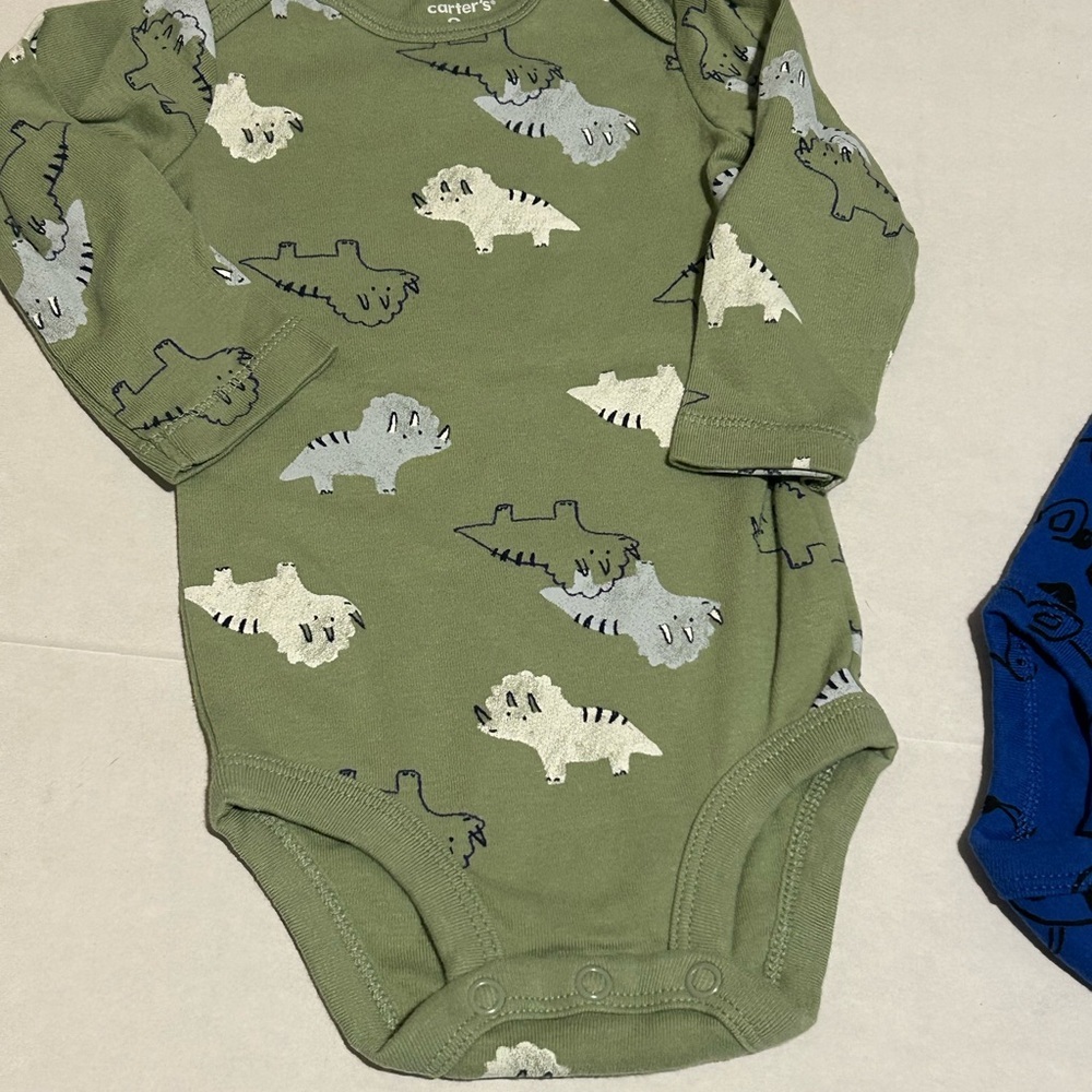 Blue and Green Dinosaur Print Kids One Piece Set - Picture 5 of 7